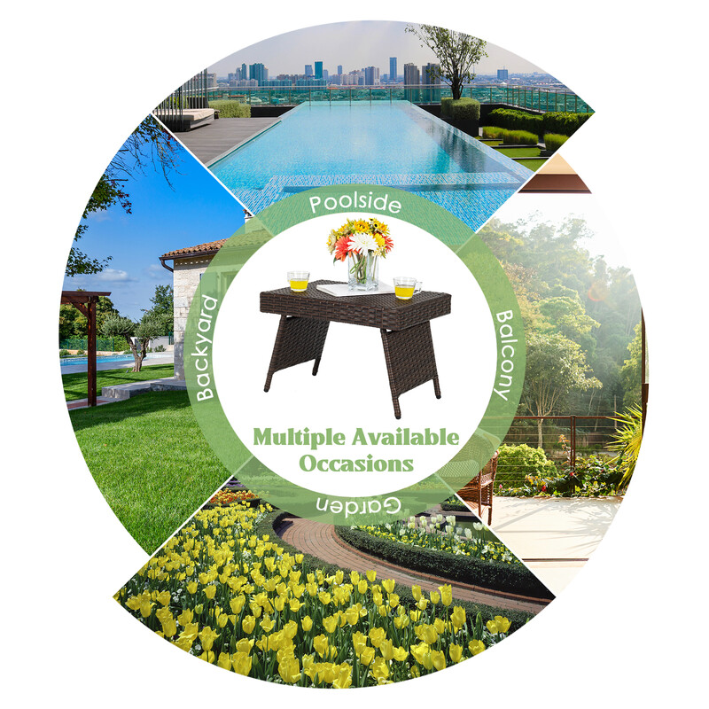 Sammenklappeligt sofabord brun PE-rotting med PVC-plade og stålramme 60x40x40 cm