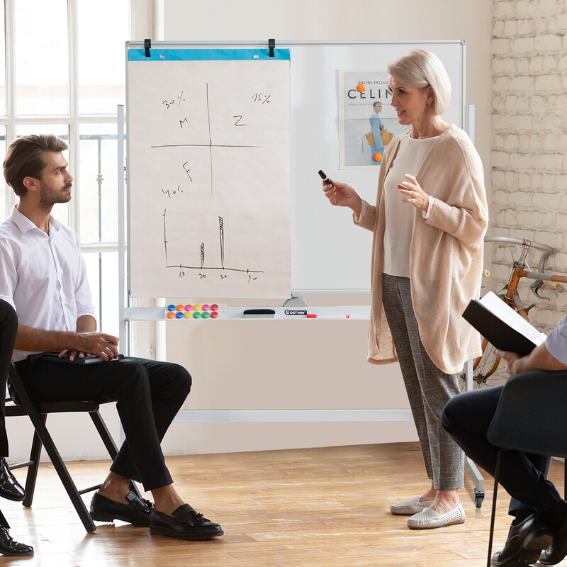 Mobil dobbelt sided magnetisk whiteboard 120x90 cm justerbar højde 160-180 cm