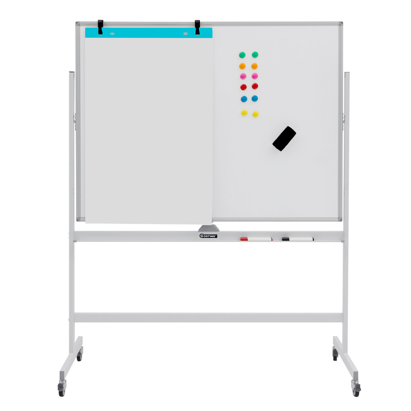 Mobil dobbelt sided magnetisk whiteboard 120x90 cm justerbar højde 160-180 cm