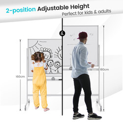 Mobil dobbelt sided magnetisk whiteboard 120x90 cm justerbar højde 160-180 cm