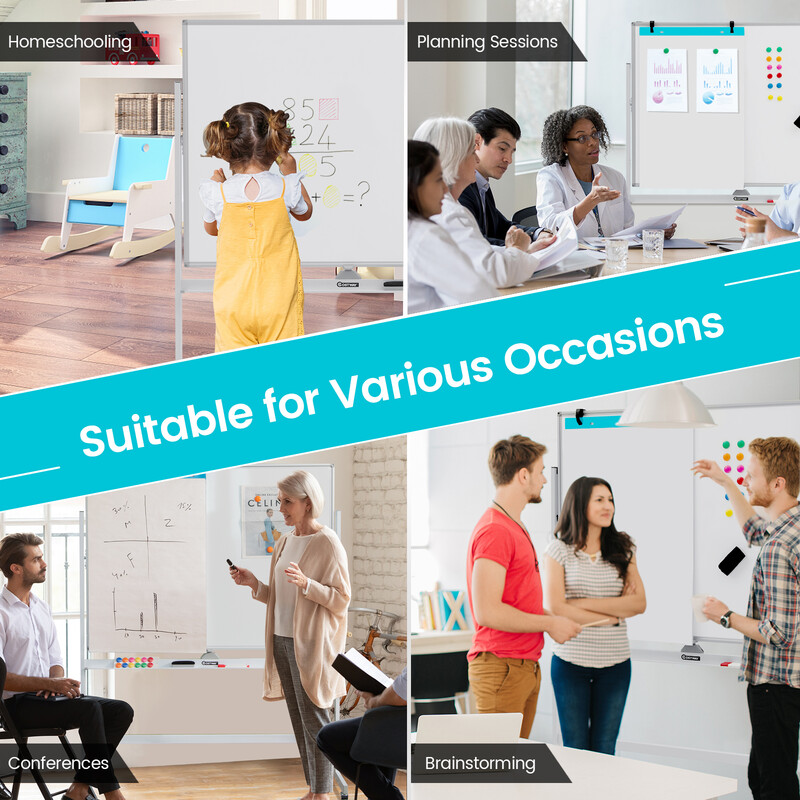 Mobil dobbelt sided magnetisk whiteboard 120x90 cm justerbar højde 160-180 cm