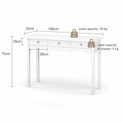 Hjørneskrivebord hvid MDF 100x32x75 cm med 3 skuffer
