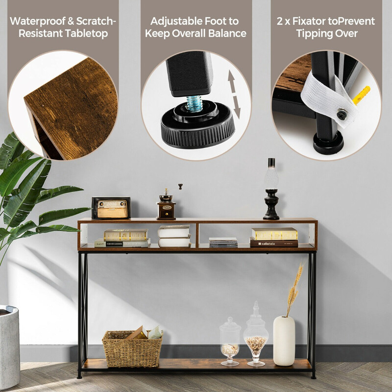 Konsolbord hvid stålram 120x23x79 cm med åbne hylder