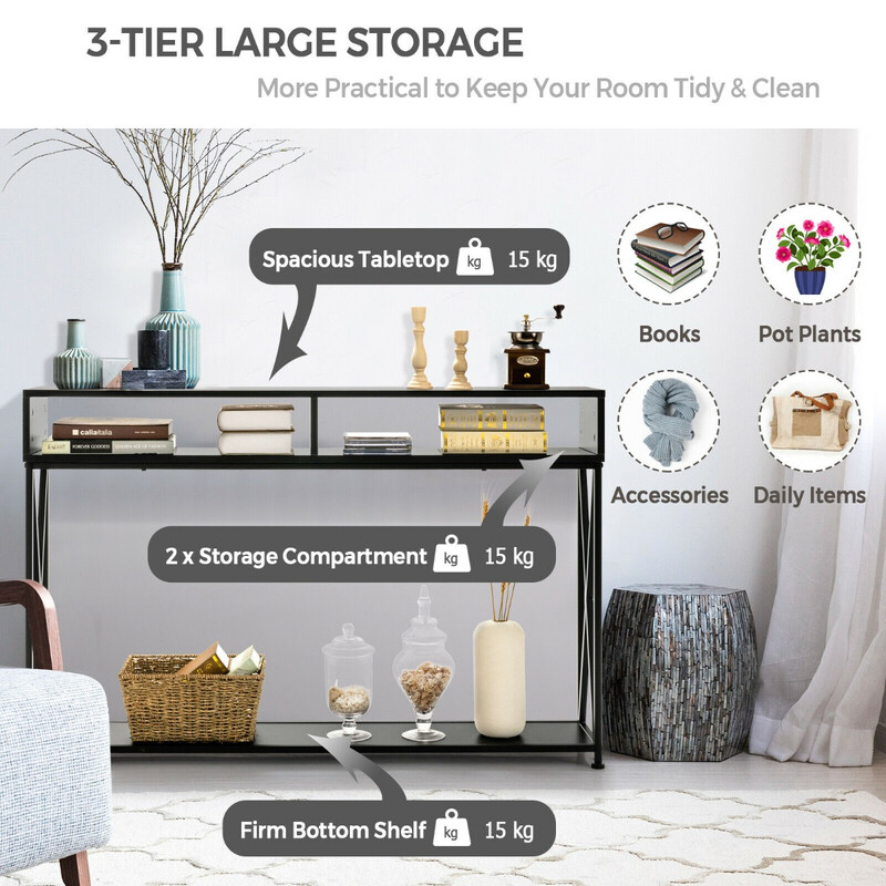 Konsolbord hvid stålramme 120x23x79 cm med åbne hylder