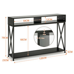 Konsolbord hvid stålramme 120x23x79 cm med åbne hylder