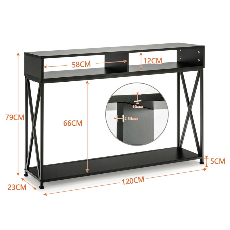 Konsolbord hvid stålramme 120x23x79 cm med åbne hylder