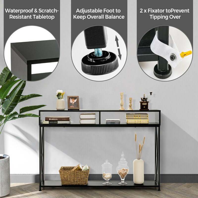 Konsolbord hvid stålramme 120x23x79 cm med åbne hylder