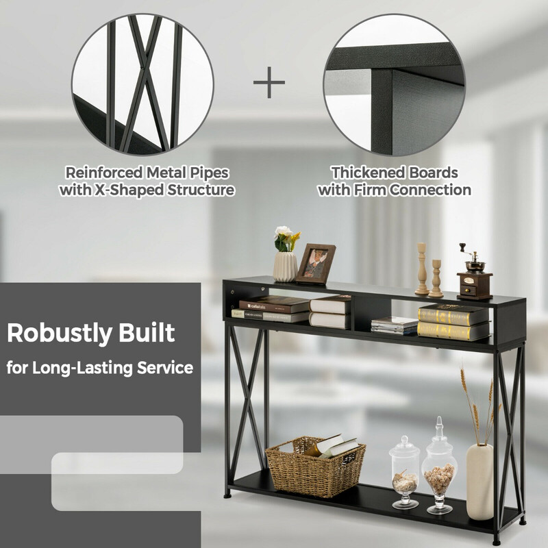 Konsolbord hvid stålramme 120x23x79 cm med åbne hylder