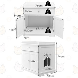 Kattebakke skab hvid MDF 76x53x74 cm med skuffe og to døre
