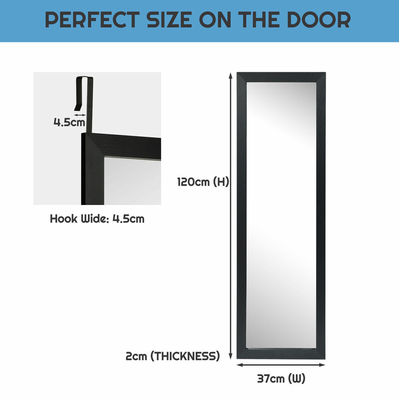 Helkropsspejl sort MDF-ramme 120x37 cm til væg og dør