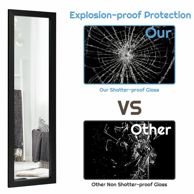 Helkropsspejl sort MDF-ramme 120x37 cm til væg og dør