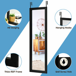 Helkropsspejl sort MDF-ramme 120x37 cm til væg og dør