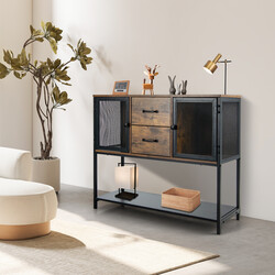 Industrielt sideskab MDF og stål 100x35x85 cm med skuffer og gitterdøre