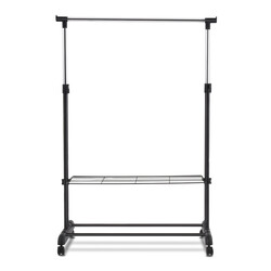 Sort justerbart tøjstativ med hjul skohylde 84 x 42 cm 92‑168 cm
