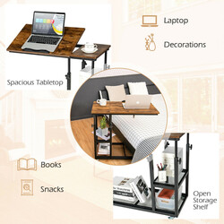 C-formet justerbart laptopbord i MDF og stål 80x40 cm med hylder