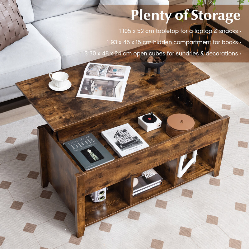 Sofabord massivt træ brun med løftbar bordplade 104