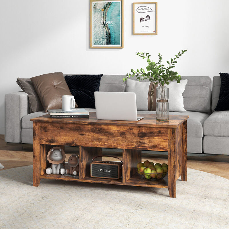 Sofabord massivt træ brun med løftbar bordplade 104