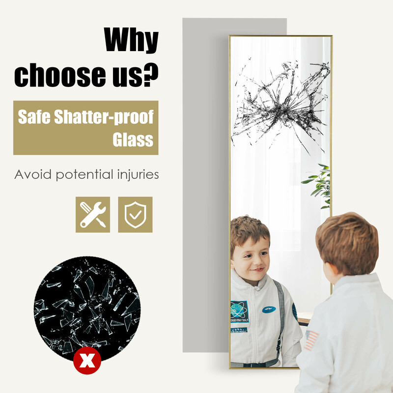 Justerbar fuldkropsspejl i aluminium med guld ramme 120x37 cm