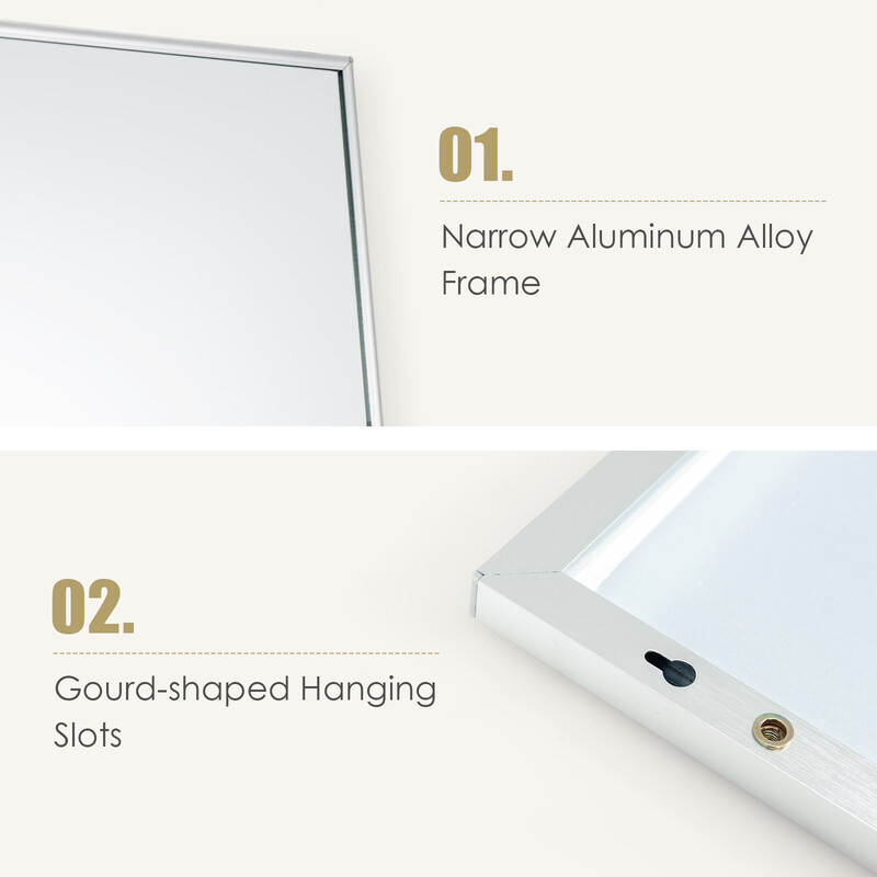 Fuldkropsspejl i sølv aluminium 120x37 cm med kroge