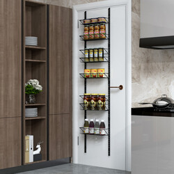 Dørhængt jernopbevaringsorganizer med seks højdejusterbare kurve sort