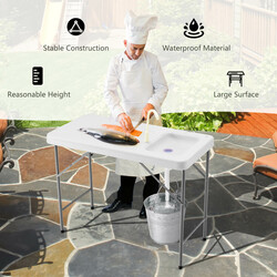 Sammenfoldeligt fiskerarbejdsbord i hvidt HDPE og stål 115x59 cm med hane