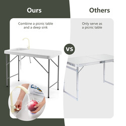 Sammenfoldeligt fiskerarbejdsbord i hvidt HDPE og stål 115x59 cm med hane