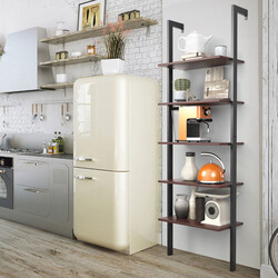 Væghylde i partikelplade og metalramme brun 61x30x183 cm 5 hylder