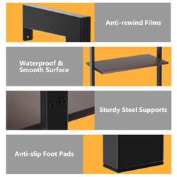 Væghylde i partikelplade og metalramme brun 61x30x183 cm 5 hylder