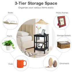 Sengebord sort MDF med tre hylder 40x40x61 cm