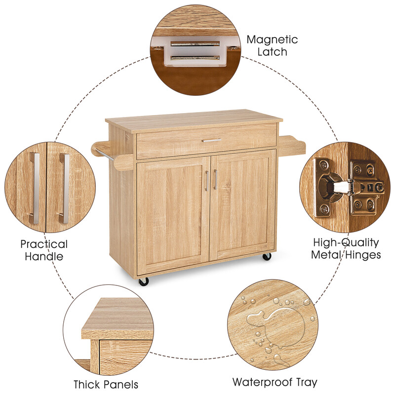 Køkkenvogn hvid MDF træ 116x40x85 cm med låsbare hjul justerbar opbevaring