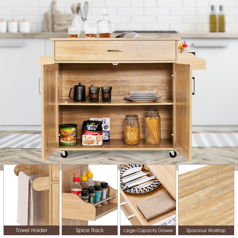 Køkkenvogn hvid MDF træ 116x40x85 cm med låsbare hjul justerbar opbevaring