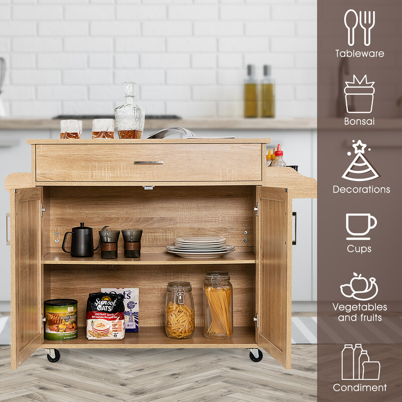 Køkkenvogn hvid MDF træ 116x40x85 cm med låsbare hjul justerbar opbevaring