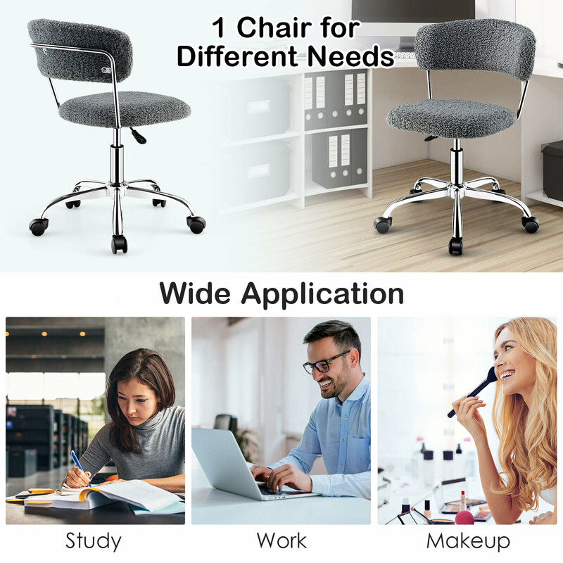 Grå kontorstol med sherpa betræk justerbar højde 43-52 cm