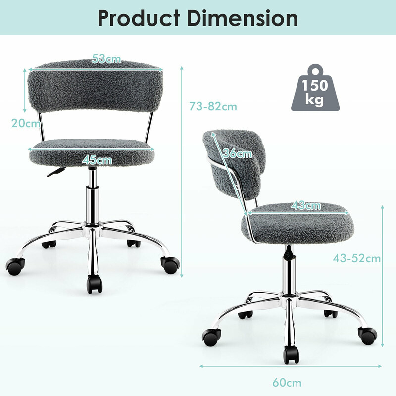 Grå kontorstol med sherpa betræk justerbar højde 43-52 cm