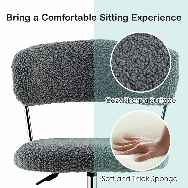 Grå kontorstol med sherpa betræk justerbar højde 43-52 cm