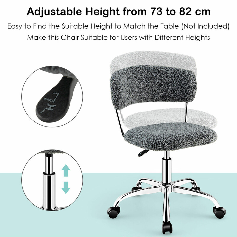 Grå kontorstol med sherpa betræk justerbar højde 43-52 cm