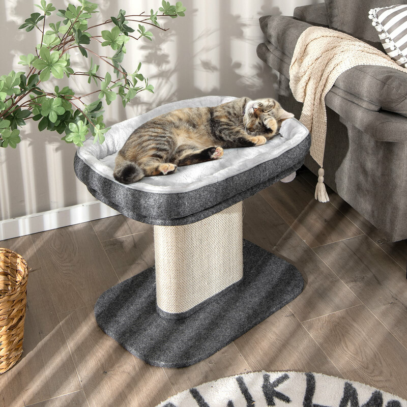 Kradsetræ gråt træ med stor platform og sisal 59x39x50 cm