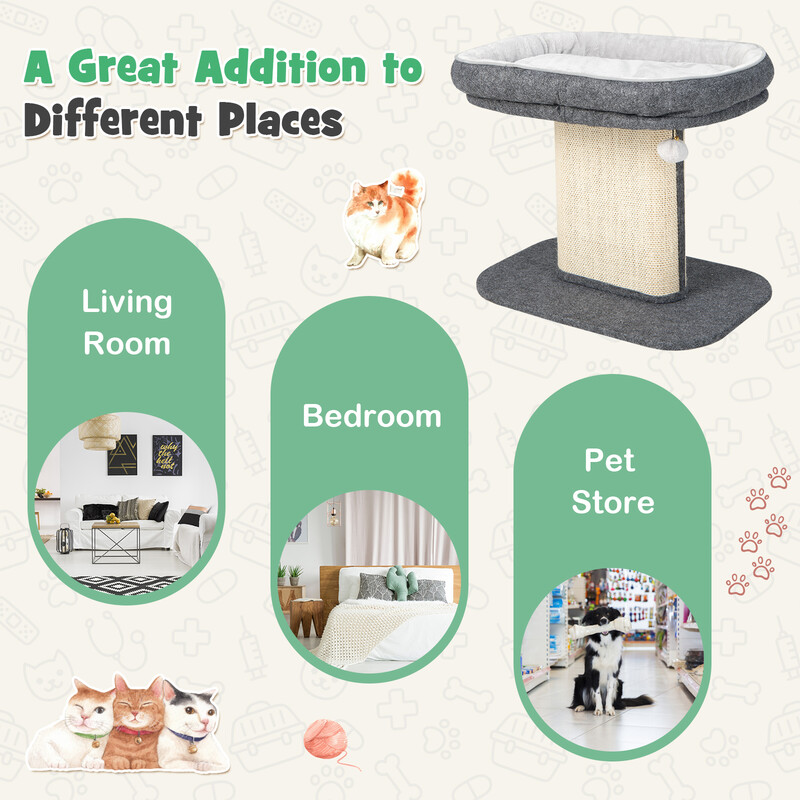 Kradsetræ gråt træ med stor platform og sisal 59x39x50 cm