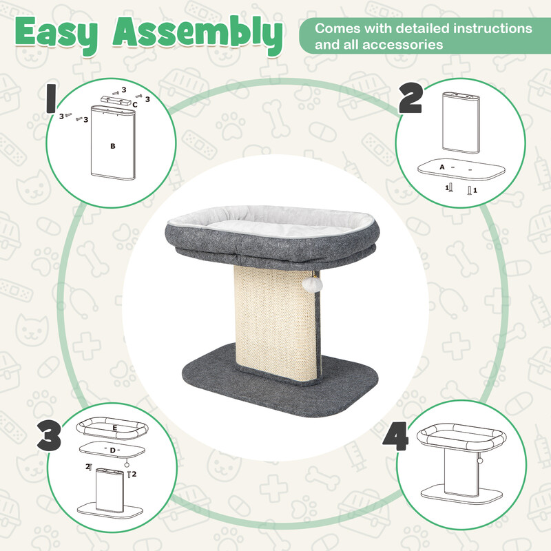 Kradsetræ gråt træ med stor platform og sisal 59x39x50 cm