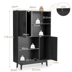 Sort bogreol med 4 hylder 2 døre 80x24x120 cm