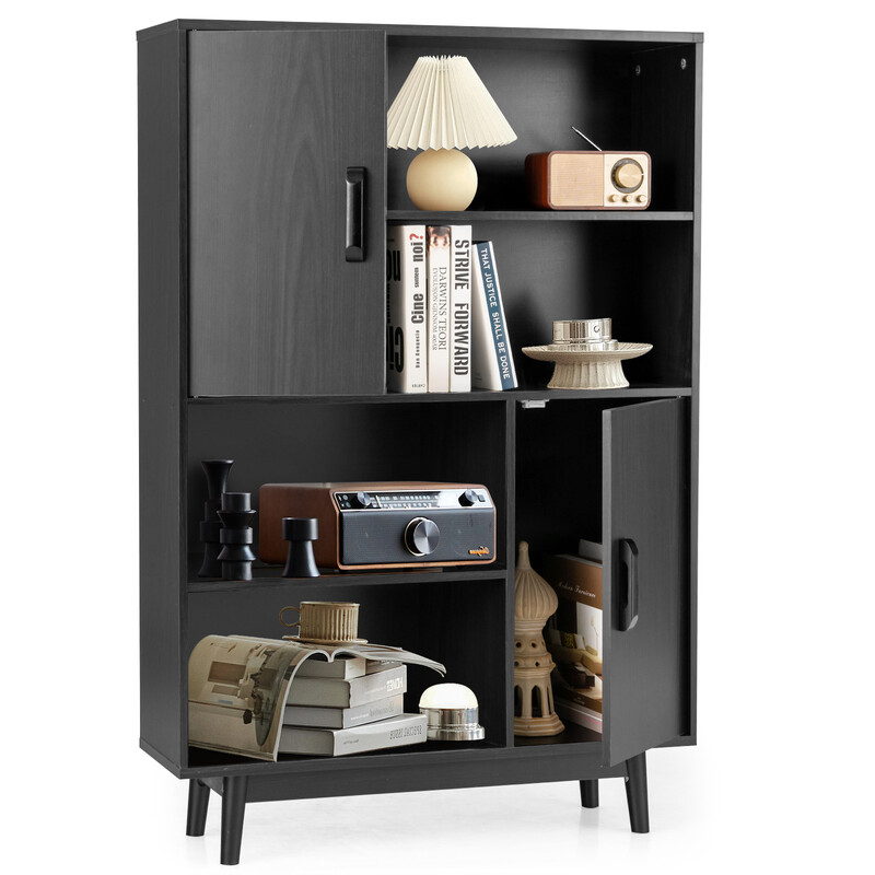 Sort bogreol med 4 hylder 2 døre 80x24x120 cm