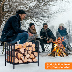 Vedstativ i sort stål 46x31x46 cm 50 kg kapacitet