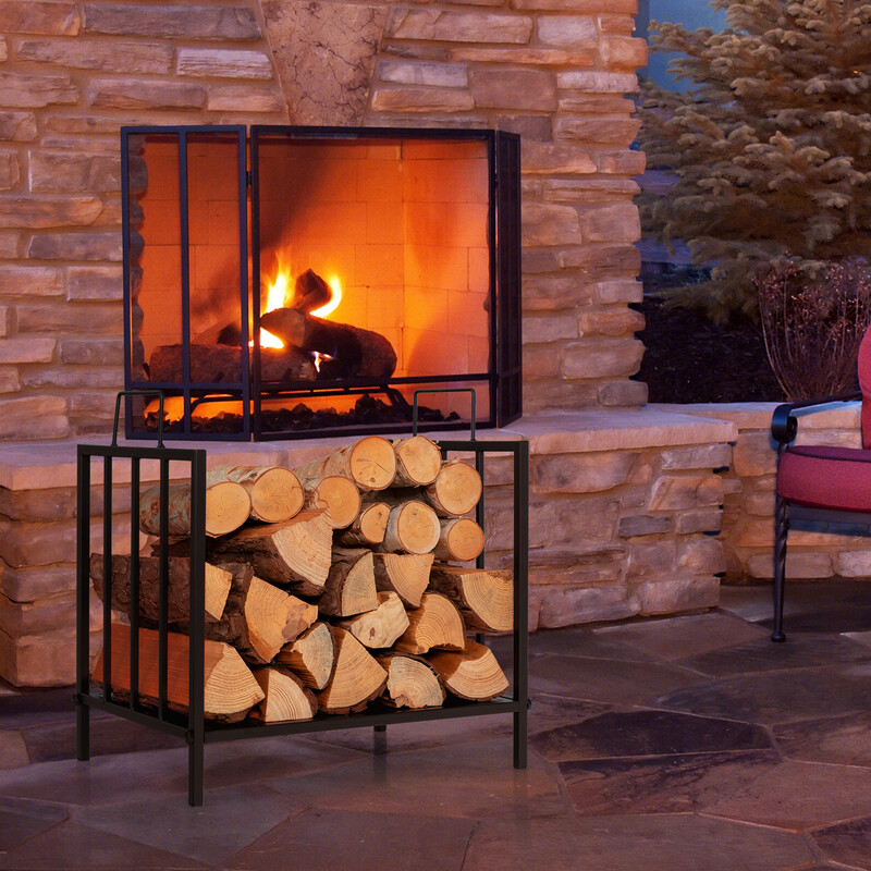 Vedstativ i sort stål 46x31x46 cm 50 kg kapacitet