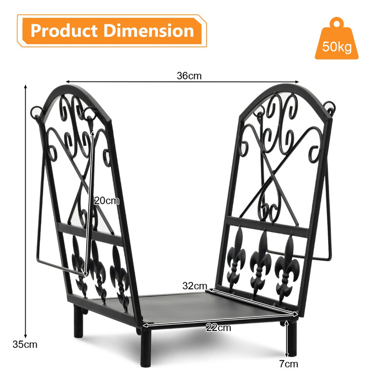 Stål brædefane med håndtag sort 36x32x35 cm indendørs udendørs