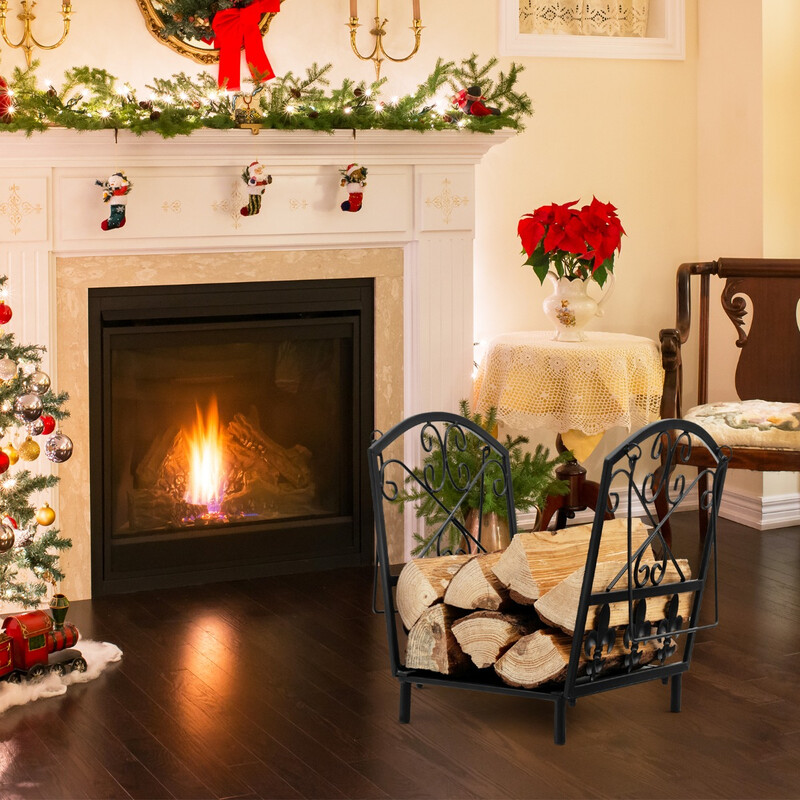 Stål brædefane med håndtag sort 36x32x35 cm indendørs udendørs