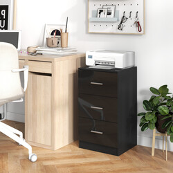 Natbord sort spånplade 3 skuffer 37x34x66 cm med metalhåndtag