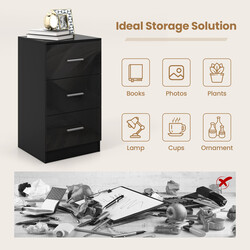 Natbord sort spånplade 3 skuffer 37x34x66 cm med metalhåndtag