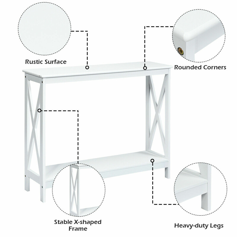 Konsolbord X‑formet hvid MDF 100x30x80cm med to hylder
