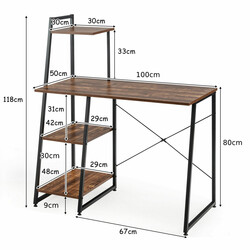 Skrivebord i træ og metal 98x50x118 cm med fire hylder