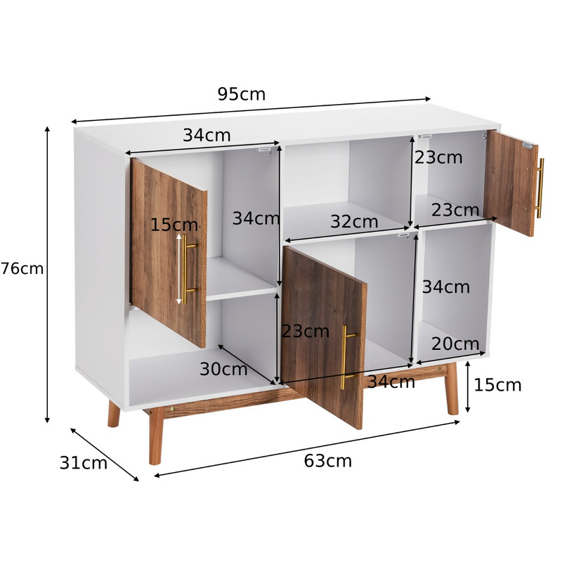 Sideskab moderne asymmetrisk hvid og brun træ og MDF 95x31x76 cm